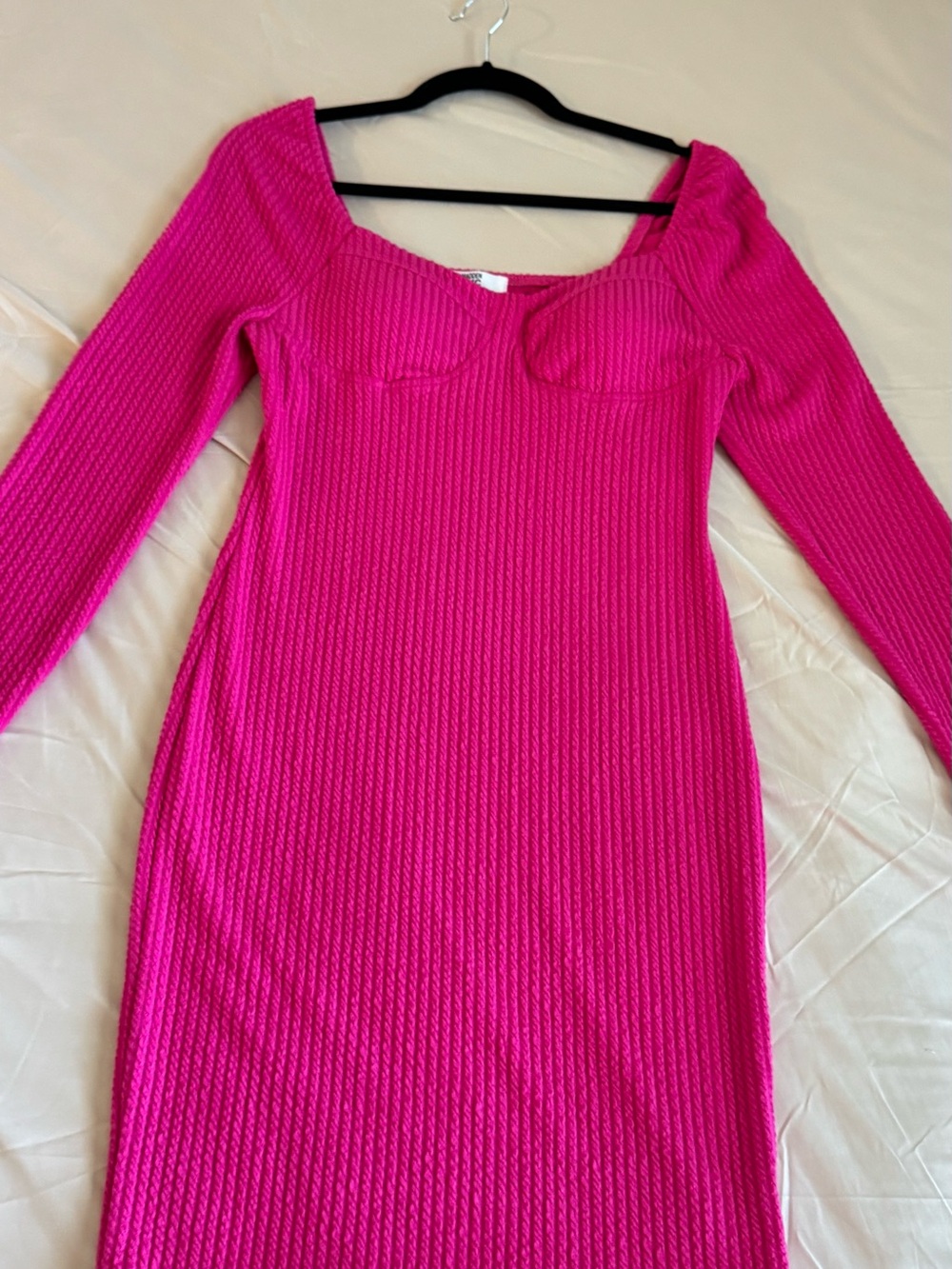 Madden NYC Women's Long Sleeve Ribbed Bodycon Dress - Hot Pink